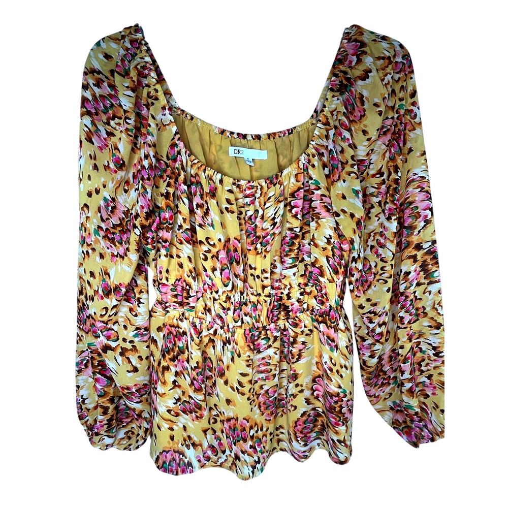 Dr2 flowy long sleeve multi colored babydoll top , size M EUC